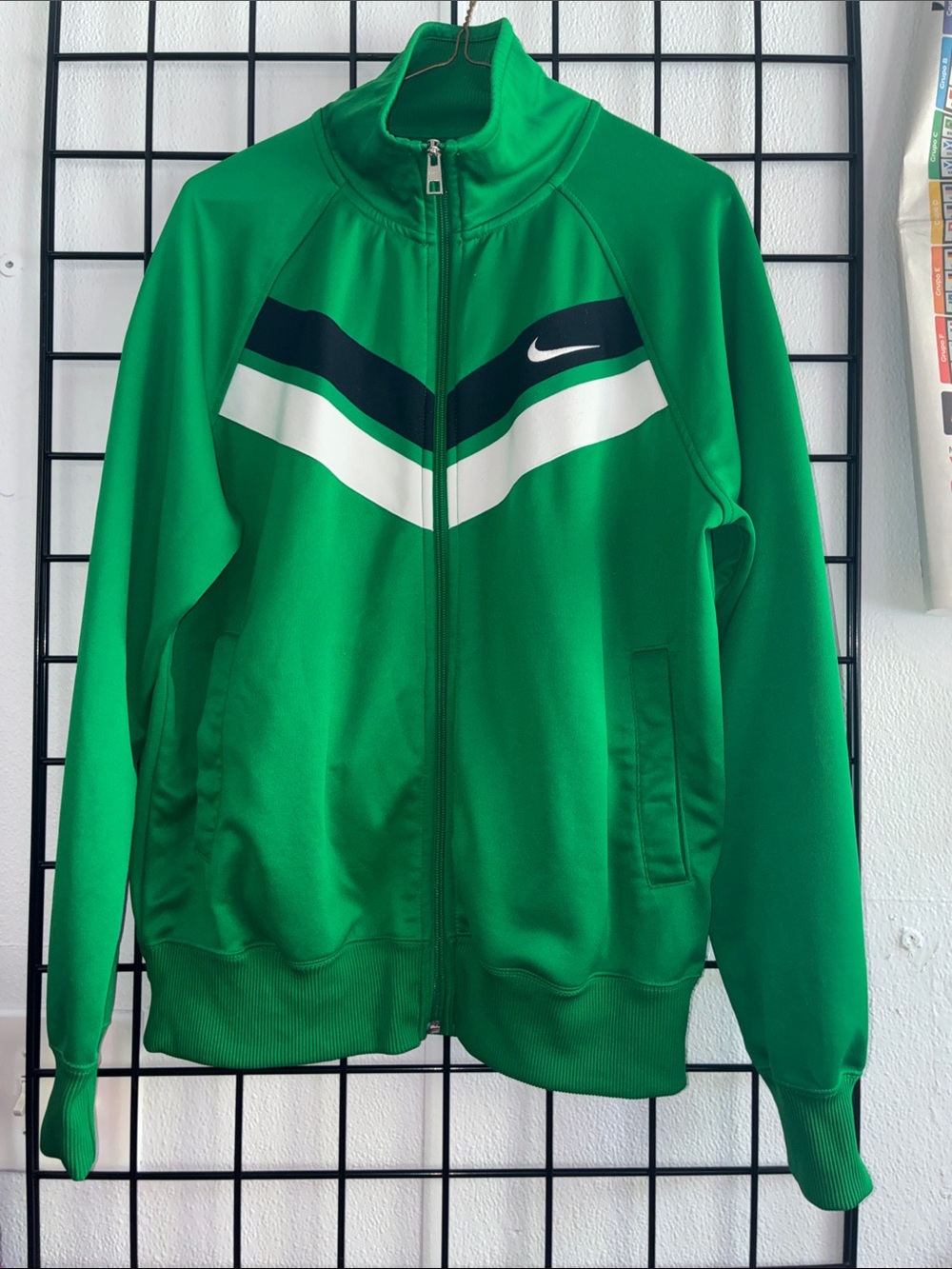 Nike Green Full-Zip Track Jacket with Navy and White Chevrons